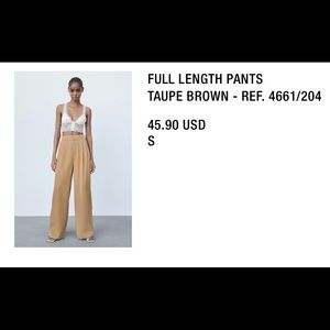 Zara, Hugh Rise Full Length, Flow, Wide-Leg Pants - Taupe Brown - NWT